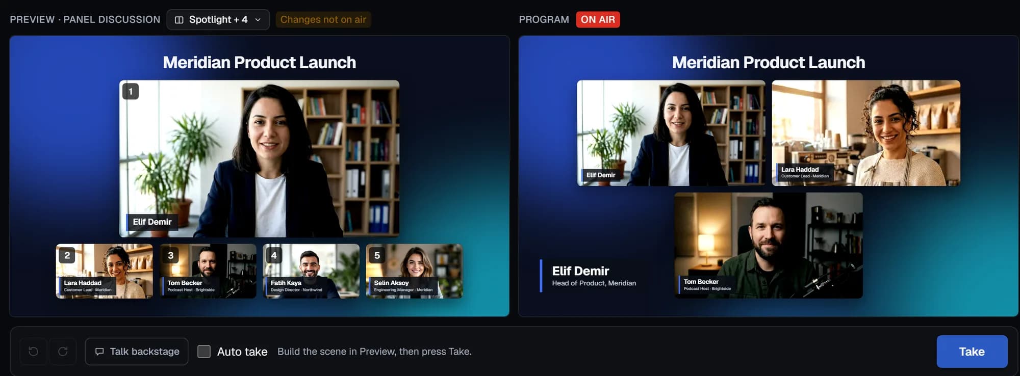 Kontrol odasında yan yana önizleme ve program